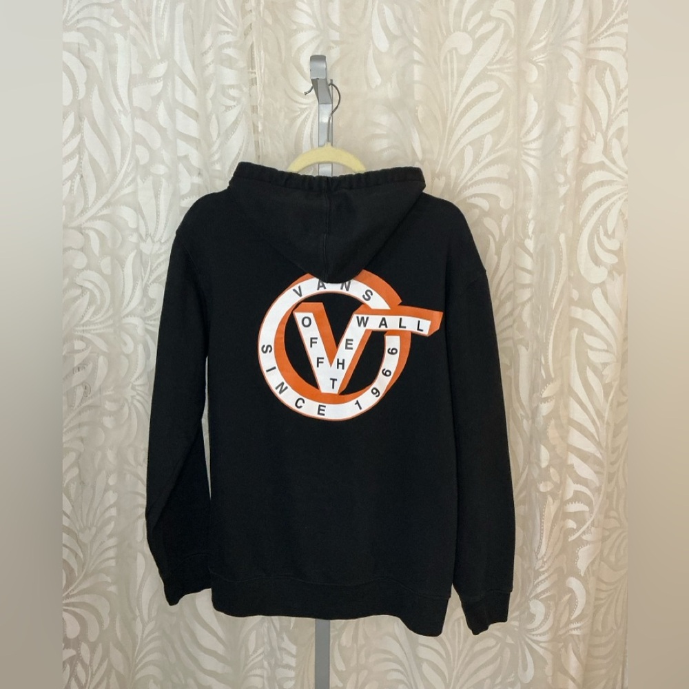 Vans Black Sweatshirt Hoodie with Orange Logo Medium